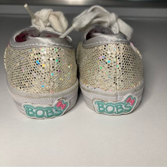 BOBS from Skechers Lil Bob’s Silver Sparkly Sequin Lace Up Sneakers Shoes - Picture 8 of 8
